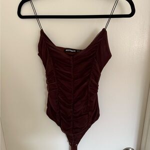 Missy Empire Brown Mesh Ruched Bodysuit